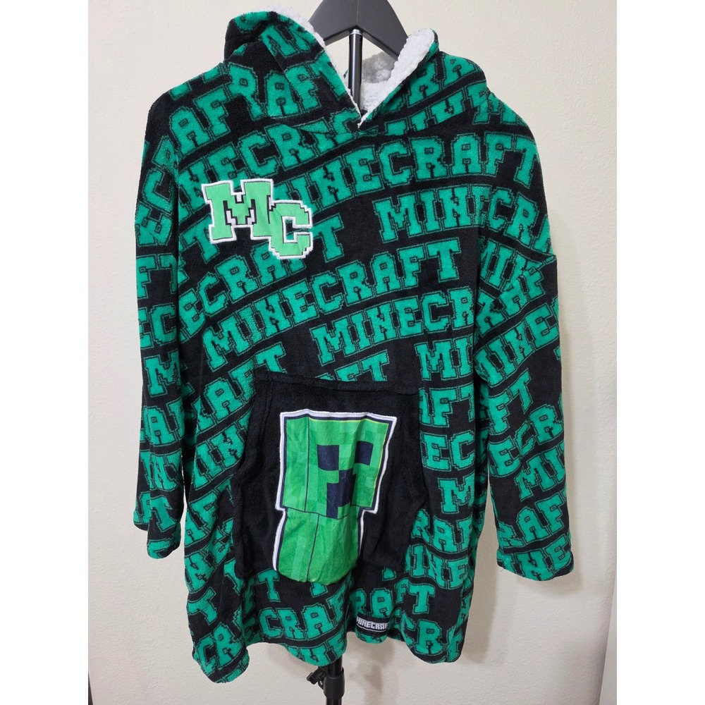 Minecraft Oversized Fleece Hoodie Wearable Blanket Creeper Green Black One Size